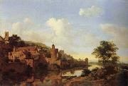 HEYDEN, Jan van der A Fortified Castle on a Riverbank oil painting on canvas